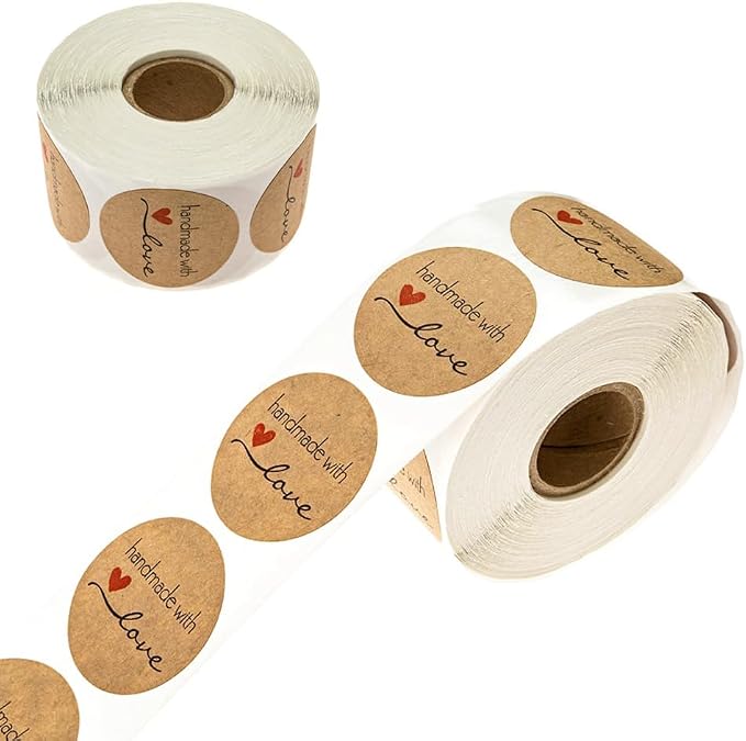1000 Pcs Handmade with Love Stickers Canning Labels 1.5" 1" Round Self-Adhesive Tags for Jar Containers Packaging Cookie Bags Small Business Handcraft Gift