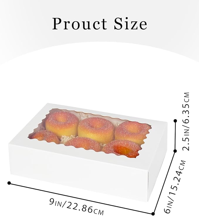 qiqee Auto-pop up 9x6x2.5 Inch White Cookie Box with Window 30Pcs Pastry Macaron Bakery Box For Packaging