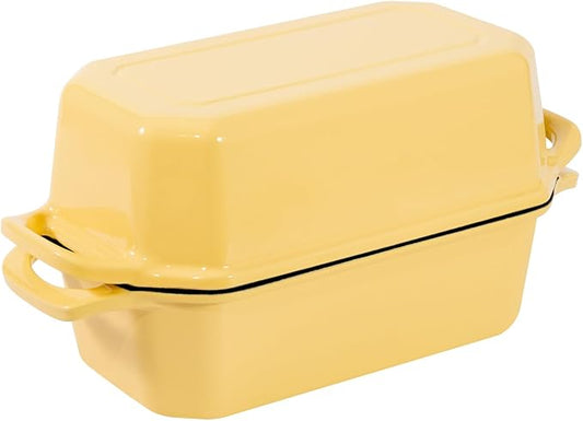 Flavehc Bread Pan Cast Iron Loaf Pan with Lid Bread Loaf Pan 8.5x4.5 Inch Loaf Pan Enameled Cast Iron Sourdough Loaf Pan, Yellow
