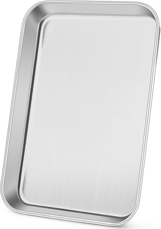 Leonyo 9x13IN Stainless Steel Baking Sheets Set, Stainless Steel Quarter Sheet Pan for Baking Cookie, Commercial Grade Metal Toaster Oven Tray for Oven, Non Toxic & Dishwasher Safe