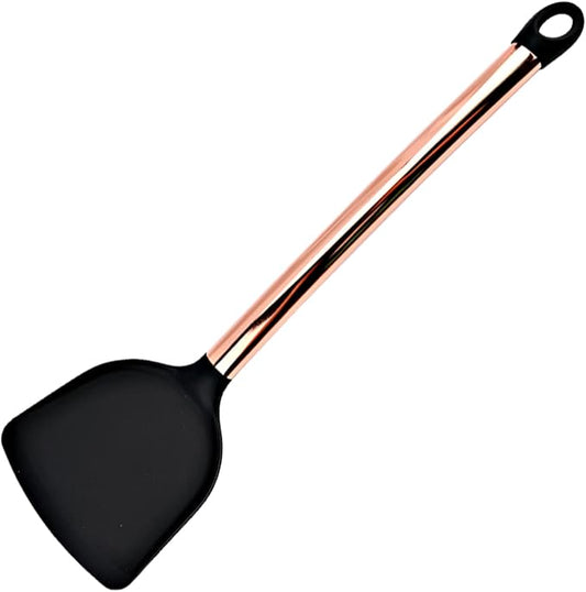 1pc Black & Copper Silicone Solid Turner, Heat Resistant Kitchen Spatulas, Ideal Cookware for Frying, Baking, Flipping, Turning, Fish, Eggs, Meat.