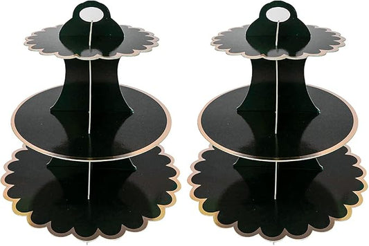 2 PACK Cardboard Cake Stand, 3 Tier Paper Dessert Round Cupcake Holder Tower Disposable Pastry Stand for Birthday, Afternoon Tea,Wedding Party Anniversary Christening Fruit Desserts Display…