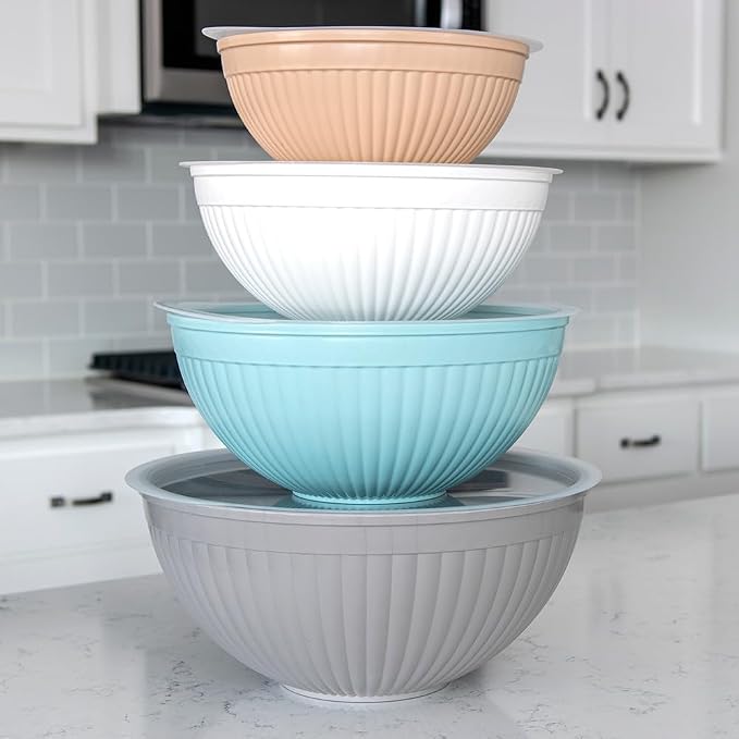 Nordic Ware Prep and Serve Mixing Bowls Set, 8-Piece, Earth-Tones