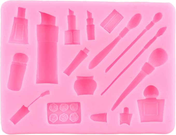 ZiXiang Makeup Tools Silicone Molds Lipstick Perfume Bottle Fondant Mold Nail Polish Makeup Brush Molds For Cupcake Topper Polymer Clay Chocolate Gum Paste Cake Decoration Set Of 4