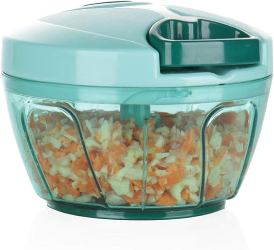 Ourokhome Manual Food Processor Vegetable Chopper, Portable Hand Pull String Garlic Mincer Onion Cutter for Veggies, Ginger, Fruits, Nuts, Herbs, etc., 500ml, Blue