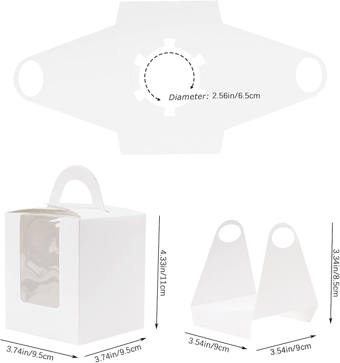 KEYIDO 30 Pcs Individual Cupcake Boxes White Single Cupcake Boxes 1 Hole Cake Box with Clear Window Inserts and 2 Sheets of Stickers for Wedding Birthday Party Favors