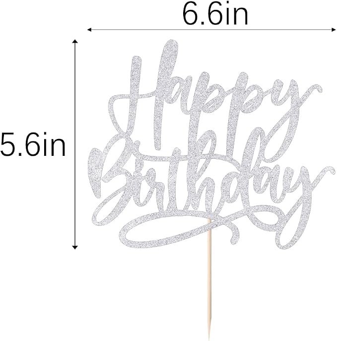 Kaoenla Silver Happy Birthday Cake Decoration-boys and girls, men and women Birthday/Anniversary cakes Selected decorative (Silver)