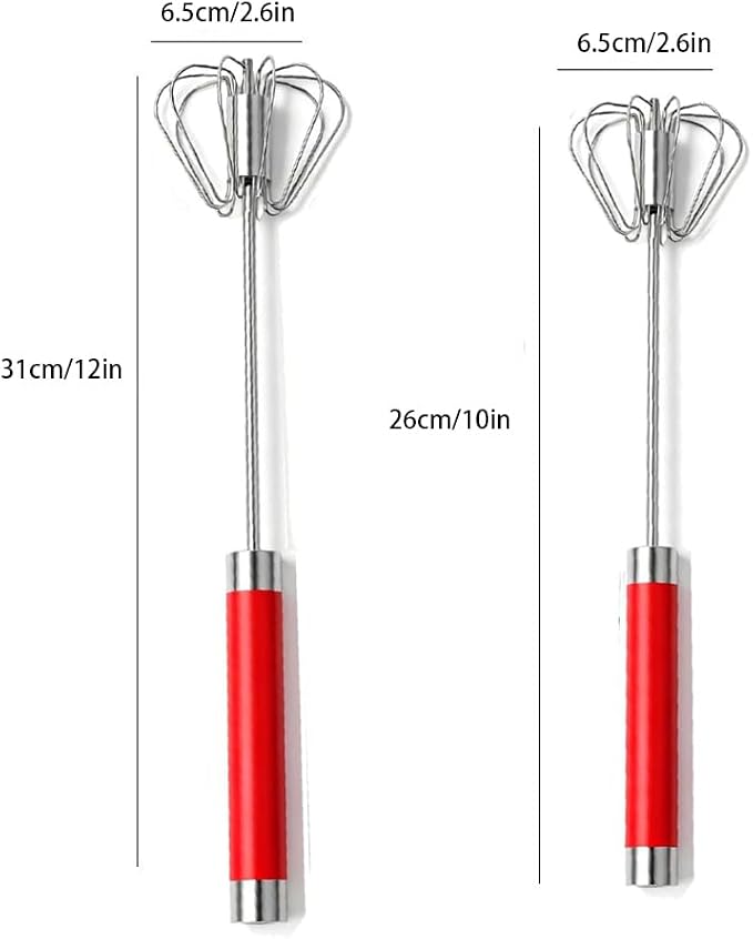 Stainless Steel Semi-Automatic Egg Whisk Set, 2PCS Hand Push Rotary Manual Mixer for Cooking, Whisking, Beating and Stirring (10&12 Inch)