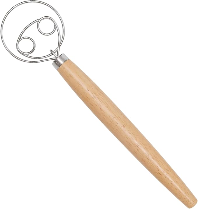 2 Pcs Danish Dough Whisk, Stainless Steel Hook Dutch Hand Whisk for Sourdough Bread Wooden Handle Dough Mixer, Baking Supplies for Cake Pizza Kitchen Tools(2 Holes)