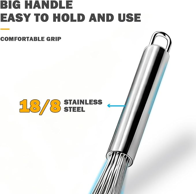 18/10 Stainless Steel Large Whisk, 15.5 inch Heavy Duty Long Whisk Suitable for Deep Pots or Big Bowl, Mixing, Beating, Blending