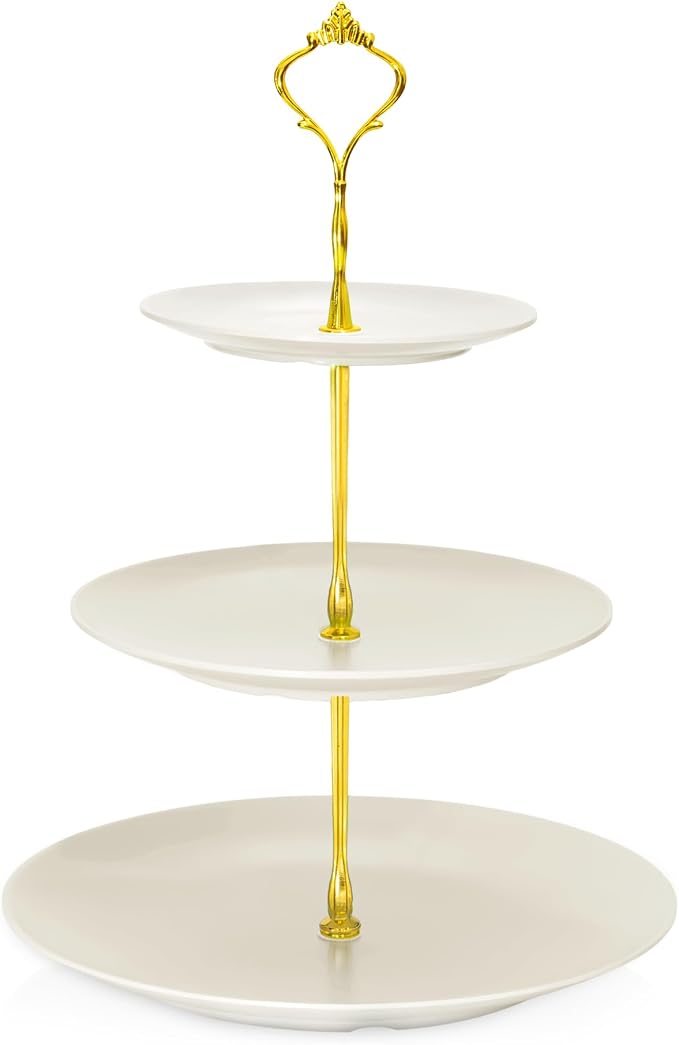 Lucky Will Beige Tiered Dessert Serving Tray for Kid's Party Supplies Favors 3 Tier Cupcake Cake Stand for Birthday Tea Afternoon Halloween Christmas Candy Bar