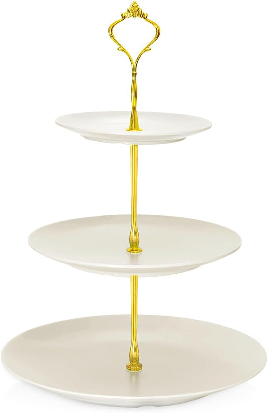 Lucky Will Beige Tiered Dessert Serving Tray for Kid's Party Supplies Favors 3 Tier Cupcake Cake Stand for Birthday Tea Afternoon Halloween Christmas Candy Bar