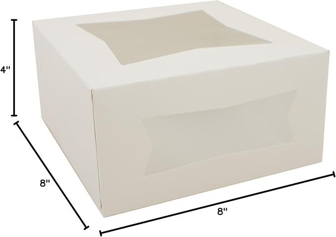 Southern Champion Tray 24053 Paperboard White Window Bakery Box, 8" Length x 8" Width x 4" Height (Case of 150)