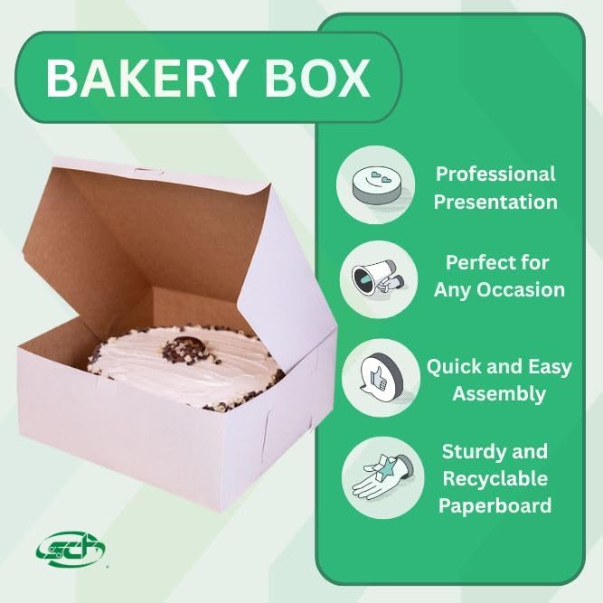 SCT White One-Piece Non-Window Bakery Boxes, 12 x 12 x 5, White, Paper, 100/Carton | White, Paper, Southern Champion 0987, Made in USA