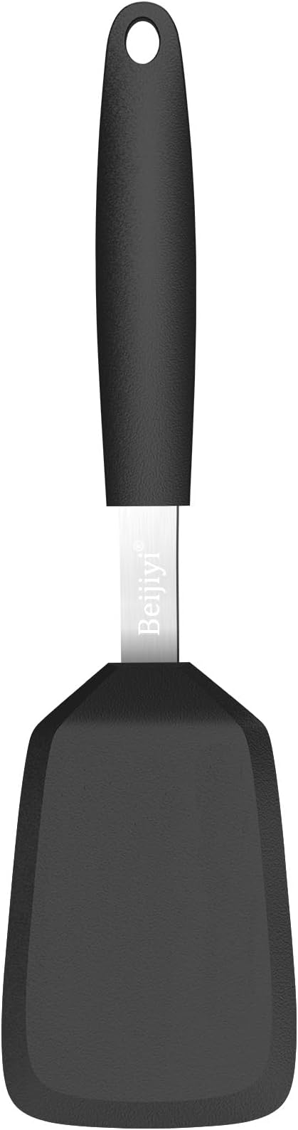 Beijiyi Silicone Spatula Turner, 600°F Heat Resistant, 13 x 3.2 in (Black) | BPA Free, Non-Toxic, Flexible Turner, Non Scratch for Non Stick Frying Pan, Flipping, Cooking, Dishwasher Safe