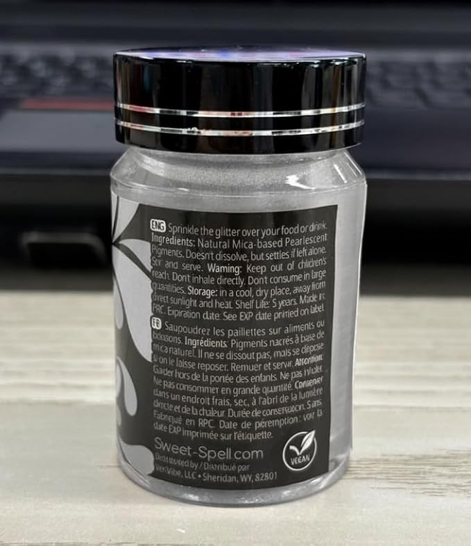 Sweet Spell Luster Dust Edible Glitter (15g) - Shimmer Pearl Dust Powder for Decorating Cakes, Chocolate, Drinks, Cocktails - 100% Edible, Food Grade, Vegan, Gluten-Free (White Silver)