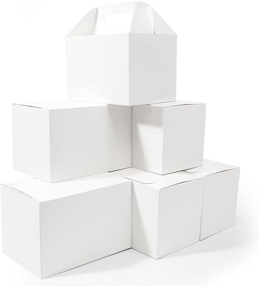 Happyhiram 40-Pack Large Gable Boxes White - 9x6x6 Inch Sturdy Welcome Gift Boxes for Party Favors, Box Lunches, Cookies, and Birthday Wedding, Easy to Assemble with Handles