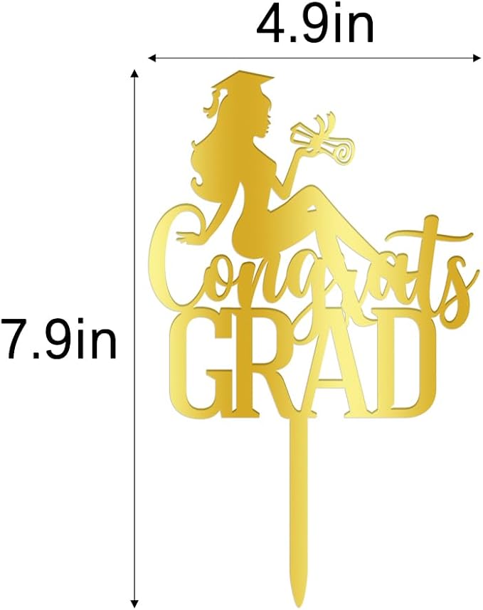 Congrats Grad Cake Topper,2026 Graduation Cake Topper, Congrats Grad Decorations,2026 High School/College/Senior Graduation Party Decorations Supplies. (Acrylic gold)