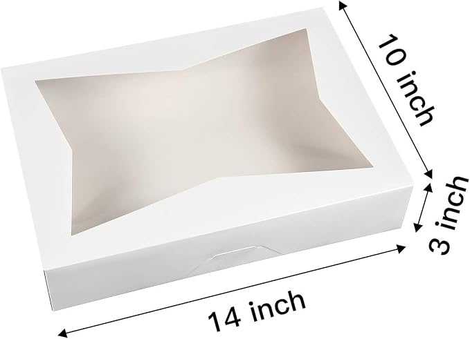 ONE MORE 14 x10 x 3inch White Lock Corner Window Bakery Cookie Boxes, Large Paperboard Container with PVC Windows for Pie, Pack of 12