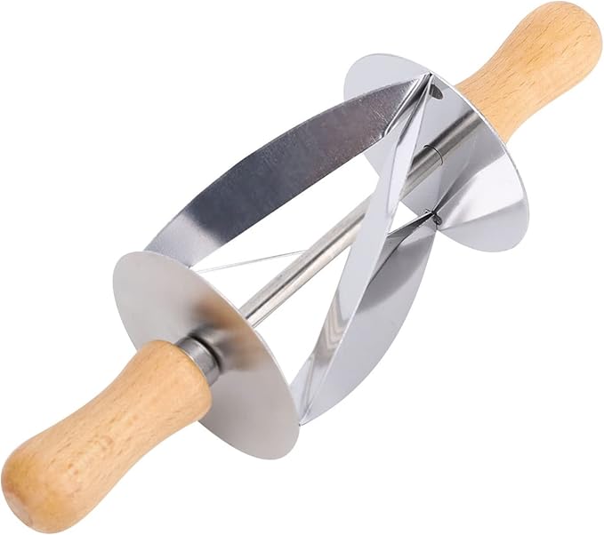 Stainless Steel Dough Cutter, Roller Cutter Round Rubber Wood Handle Pasta Cutters Wheel for Croissant Baking 20cm x 6 cm