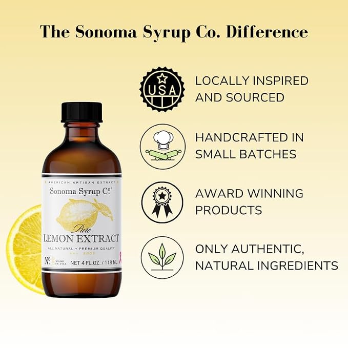 Sonoma Syrup Co Pure Lemon Extract 4 oz | for Baking | Hand Crafted in the USA