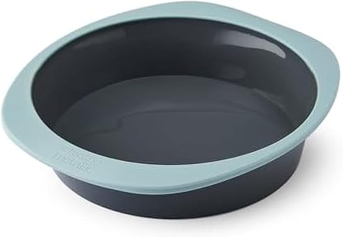 Chicago Metallic 8 Inch Silicone Round Cake Pan - Nonstick Bakeware with Wire-Reinforced Rim, Oven Safe to 428F, Flexible Food-Grade Silicone for Easy Release, Dishwasher Safe