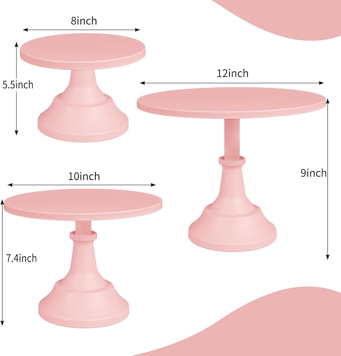 3 Pcs Cake Stand Set Metal Round Cake Holder Cupcake Stands 8/10/12 inch Pink Dessert Display Stands Dessert Table Decorations for Birthday Parties, Baby Shower,Wedding Banquets and Anniversary