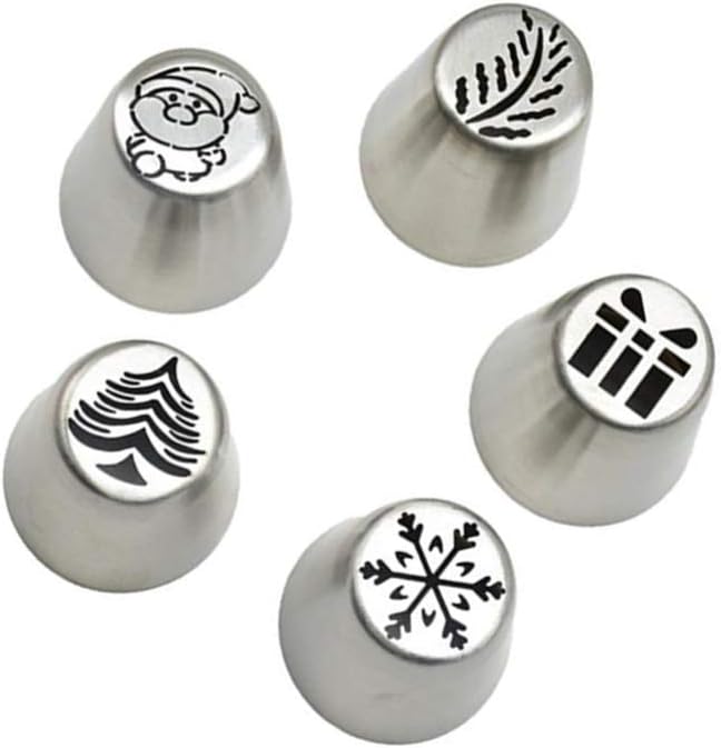 UPKOCH 5 Pcs Snowflake Piping Tips Set - Stainless Steel Russian Piping Tips Holiday Cookie, Cupcake, Cake Decorating - DIY Baking Tools with Christmas Frosting Nozzles