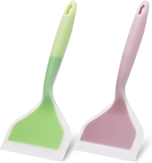 2 Pack Silicone Pancakes Spatula,Wide Pancakes Spatula Turner for Eggs Fish Pizza and Steak Shovel Omelette Spatulas for Nonstick Cookware,Heat Resistant Kitchen Flipper Spatulas for Cooking (GP)