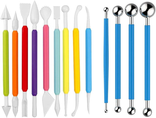 13PCS Fondant Tool, Cake Decorating Hand Tool, Double Head Metal Ball, Gum Paste Modeling Tools