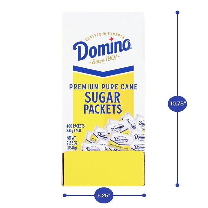 Domino® Sugar Packets, 400 Count (2.8 g each) in Dispenser Box | Single-Serve Portions, Consistent Measurement, Mess-Free Use, Dispenser Packaging, For Beverages, Self-Serve Stations