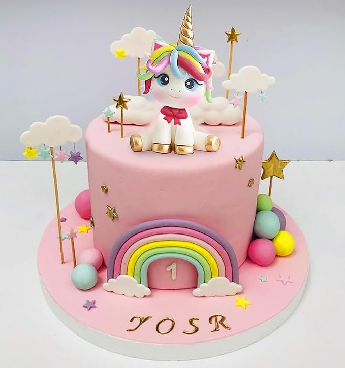 29 PCS Unicorn Cake Topper, Unicorn Rainbow Cake Decorations with Rainbow Stars Unicorn Balls Happy Birthday Cake Decorations for Boys Girls Kids Birthday Party Baby Shower Supplies (Star)