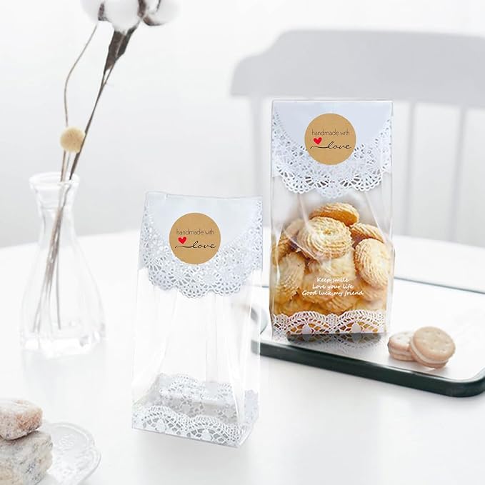 1000 Pcs Handmade with Love Stickers Canning Labels 1.5" 1" Round Self-Adhesive Tags for Jar Containers Packaging Cookie Bags Small Business Handcraft Gift