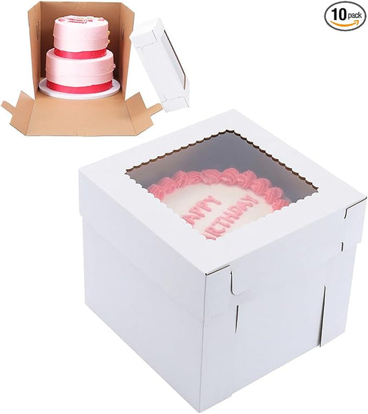 Tall Cake Boxes for Tier Cakes,10x10x10 Inch [10Pack ] Thick Sturdy Bakery Box with Window,White Cake Carrier, Disposable Cake Containers,Birthday Cake Boxes
