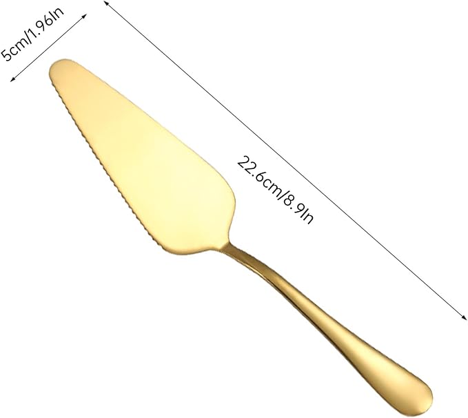 Cake Pie Server, 5 Pack Stainless Steel Pie Pizza Pastry Cake Slicer Server Set, Cake Cutter with Serrated Edges, Pie Cutters for Kitchen, Restaurants, Wedding, Birthdays and Parties(Gold)