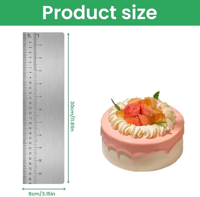 Cake Scraper Smoother, 12 Inch Stainless Steel Icing Smoother with Inch and CM Scale, Metal Cake Tool for Buttercream, Fondant, and Frosting