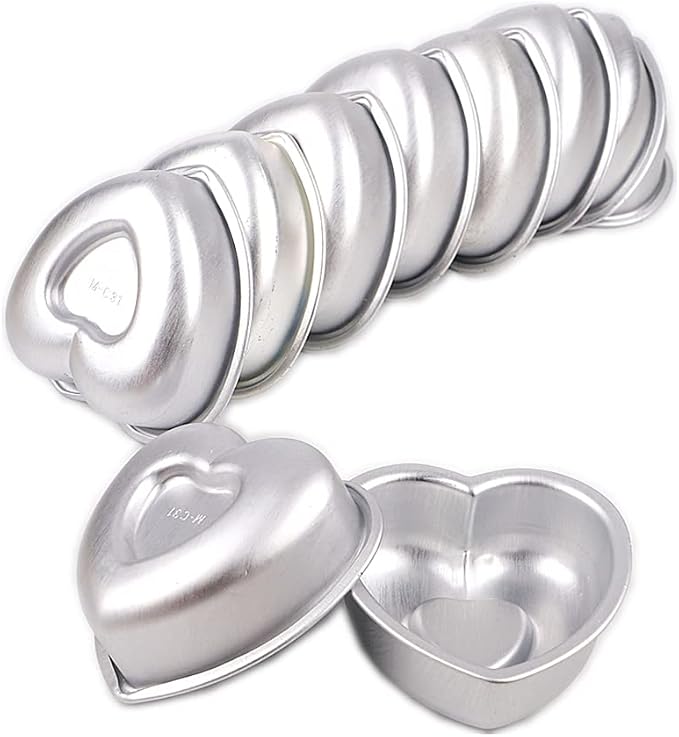 LoBake 10pcs 7.5cm mini heart anodising aluminium alloy metal tart mold pudding mold pan tin loaf mould cake molds for oven baking C31