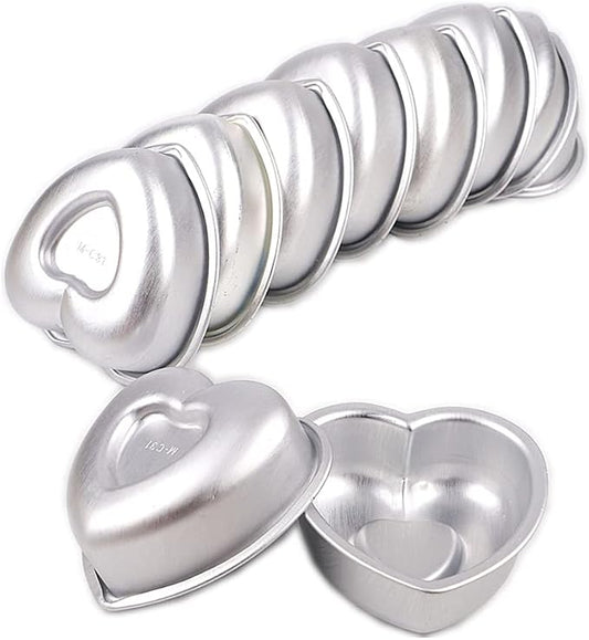 LoBake 10pcs 7.5cm mini heart anodising aluminium alloy metal tart mold pudding mold pan tin loaf mould cake molds for oven baking C31