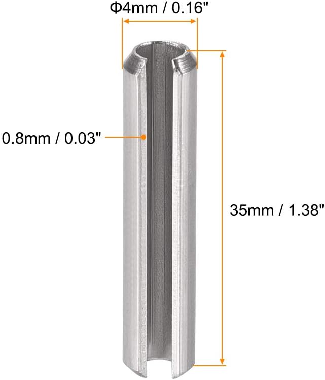 uxcell Slotted Spring Pin - M4 x 35mm 304 Stainless Steel Split Spring Roll Dowel Pins Plain Finish 20Pcs