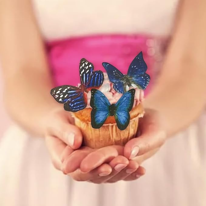 Sugar Robot Inc. Edible Butterflies Small Premium Crafted Made in the USA Cake and Cupcake Toppers, Decoration (Blue)