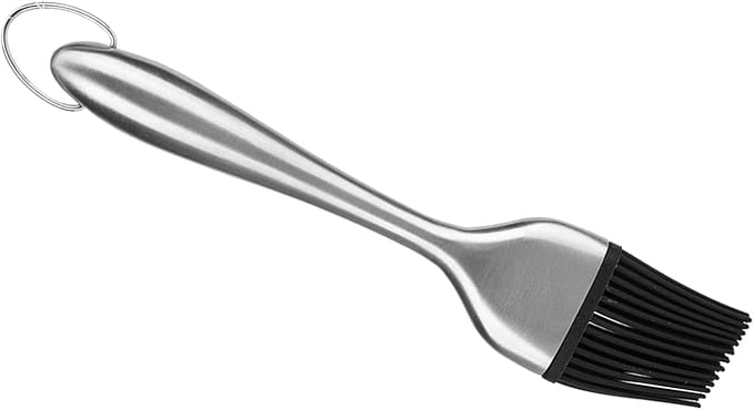 Jeffergarden Basting Brush Silicone BBQ Oil Brush for Grilling with Stainless Steel Handle and Hook for Even Brushing Roasting Food 30cm (Straight handle 20cm)