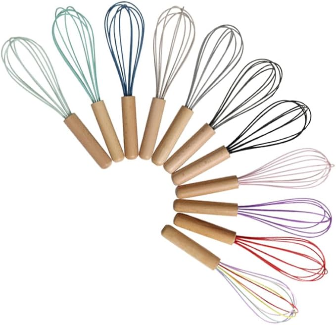 1-Piece Dark Green Silicone Whisk with Wooden Handle BRIIEC 10-inch Non Stick Balloon Whisk Egg Beater for Pancake Batter, Eggs and Egg Whites, Cake Mix, Blending, Gravy and Sauces
