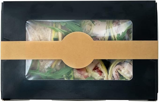Restaurantware RW Base 12 x 1.5 Inch Packaging Bands 100 Self-Adhering Belly Bands - Disposable Strong Kraft Paper Label Stickers For Packaging Supplies Keeps Take Out Containers Sealed