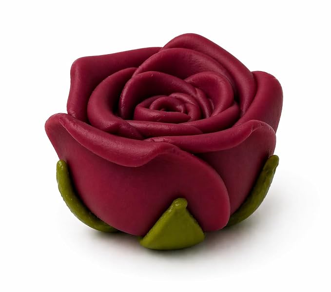 Confect Edible Deep Burgundy Rose Toppers – Edible Roses for Cake & Cupcake Decorations, Perfect for Weddings & Special Occasions- Vegan, Gluten-Free, Dairy-Free, Palm Oil-Free - Pack of 12