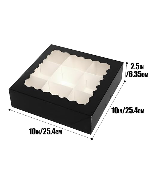 qiqee 10"x 10"x 2.5" Black Pie Boxes with Window 120Packs Cookie Donut Bakery Box (Auto-pop Up)