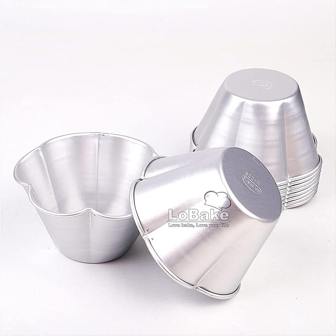 LoBake 10pcs per lot Various Design Fluted Edge Wavy Flower Cup Boat Round Shape Aluminium Tart Mould Jelly Pudding Cup Cupcake Mold Baking (C25)