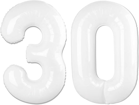 White Number 30 Balloon 40 inch, Translucent 30 Number Balloons, 30th White Birthday Decorations for Women Men, 30 Year Old Party Supplies