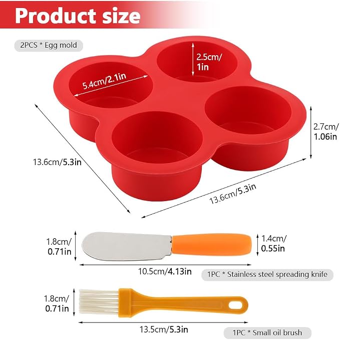 2 Pack Air Fryer Egg Bite Molds, 4 Cups Mini Round Muffin Pans, Silicone Egg Bite Molds with Spreader＆Oil Brush Nonstick Air Fryer Baking Pan for Cupcake, Muffin, Tart, Frittata, Quiche