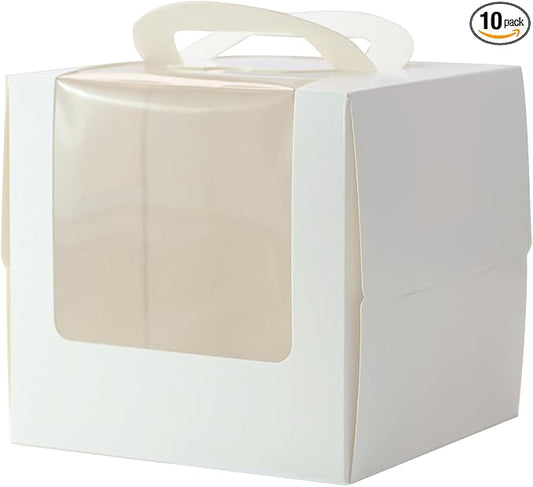 10pcs 6 inch cake boxes with cake boards,6x6x6 In cake box with handle bento,cupcake,pastries for Christmas,Birthday Party, Wedding（with stickers