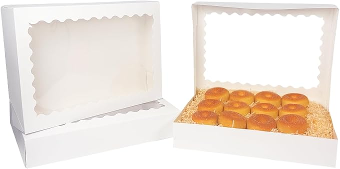 qiqee Auto-pop Up White Cookie Box with Window 16x10.5x2.5 Inch 32Pcs Bakery Pastry Macaron Bakery Box for Packaging